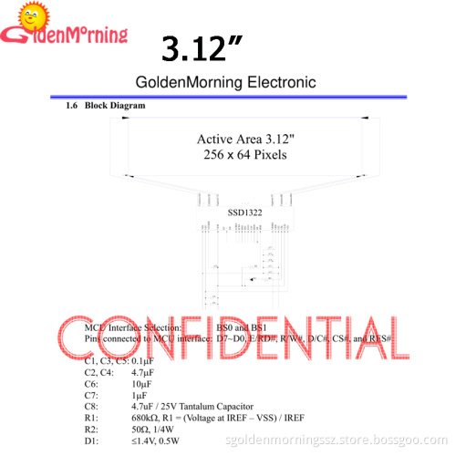 3.12" oled display module, blue color